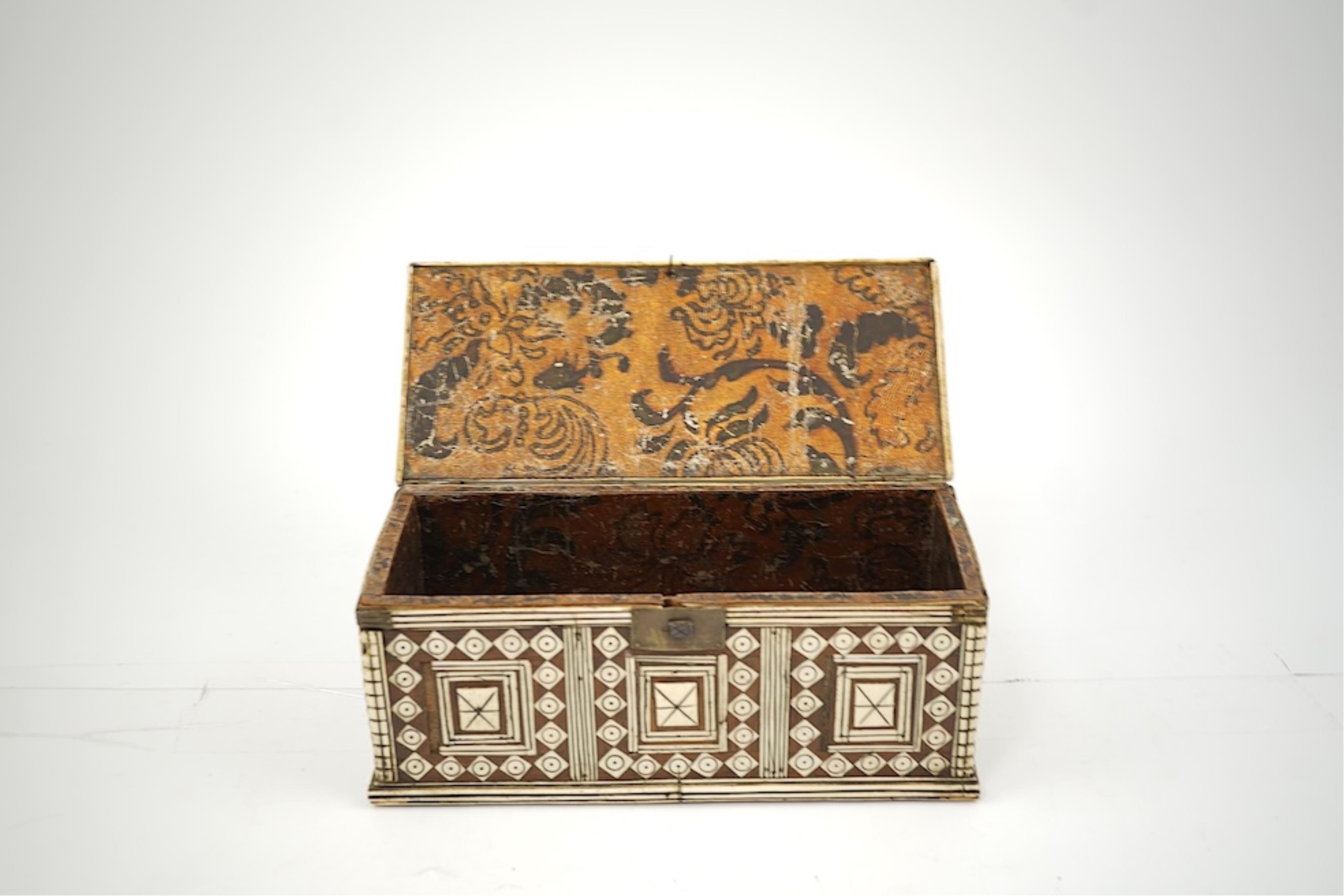 A 17th/18th century Indo-Colonial bone and hardwood inlaid box
